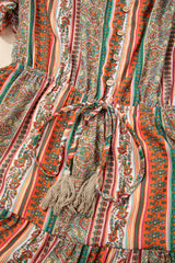 Red Bohemian Floral Print Buttoned V Neck Ruffle Tiered Dress Floral Dresses JT's Designer Fashion