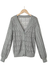 Gray Lightweight Buttoned Front Crochet Cardigan Cardigans JT's Designer Fashion
