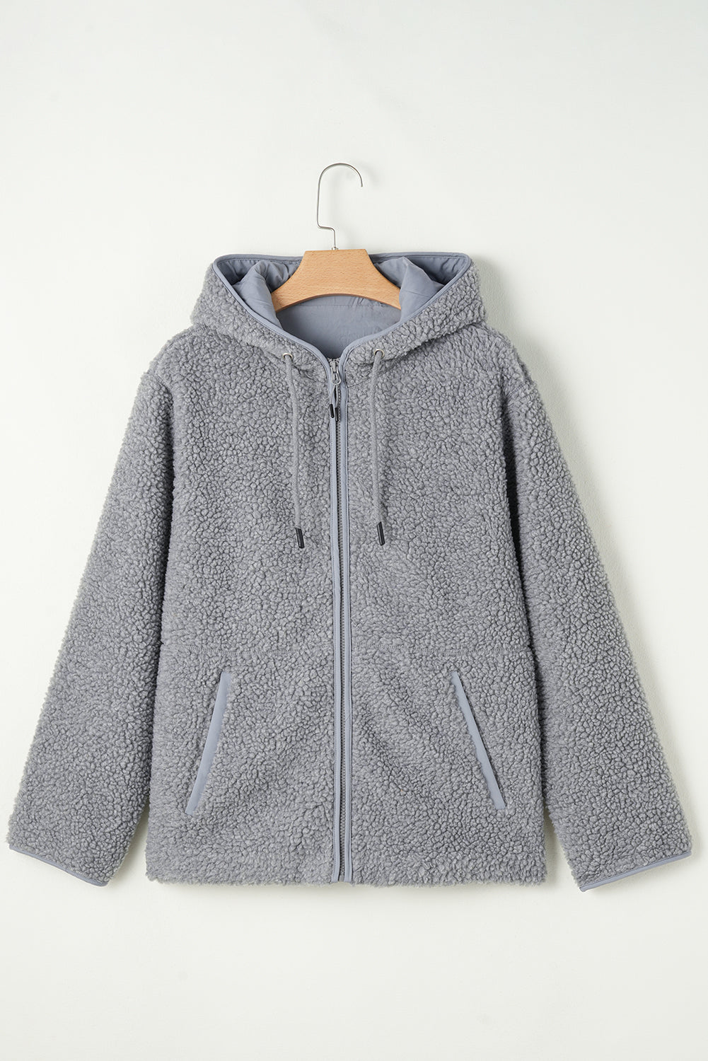 Medium Grey Fleece Zip Up Drawstring Hooded Pocketed Jacket Jackets JT's Designer Fashion