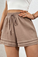Straw Yellow Textured Tiered Edge High Waist Casual Shorts Casual Shorts JT's Designer Fashion