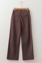 Coffee Loose Straight High Waist Solid Color Jeans Jeans JT's Designer Fashion