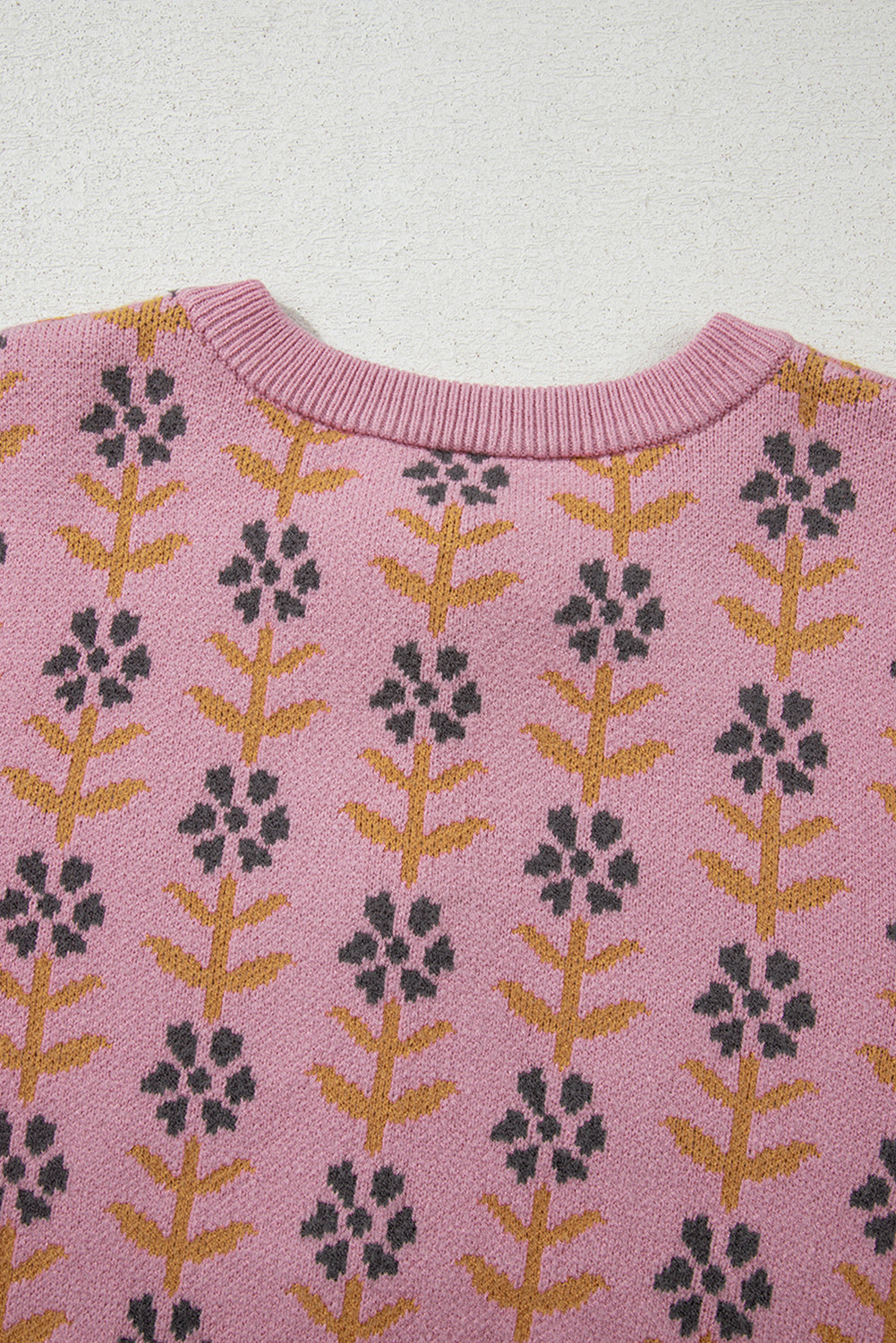 Pink Floral Button Down Ribbed Banded Cardigan Sweater Cardigans JT's Designer Fashion