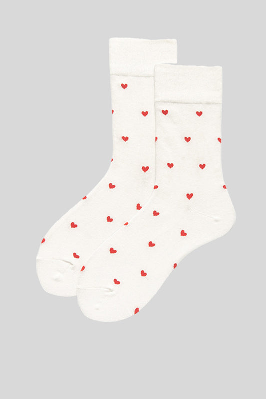 White Valentines Heart Pattern Cotton Socks Socks JT's Designer Fashion