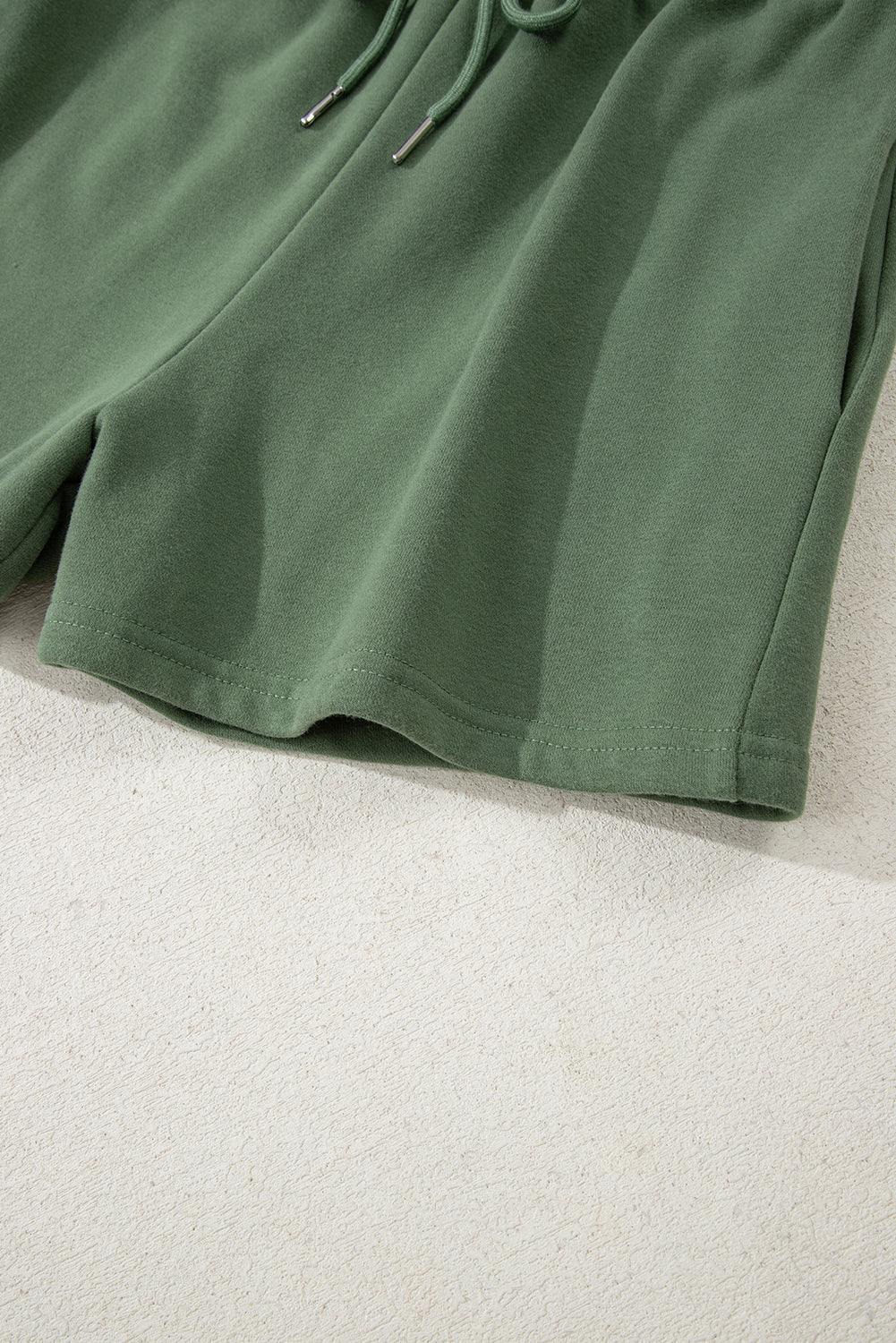 Mist Green Button Drawstring Hooded Pullover and Casual Short Set Short Sets JT's Designer Fashion