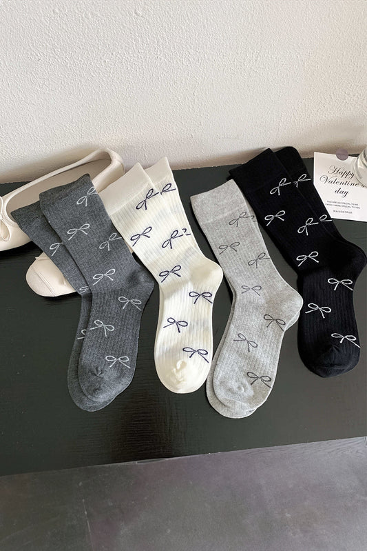 Black Bow Knot Print Ribbed Crew Socks Socks JT's Designer Fashion