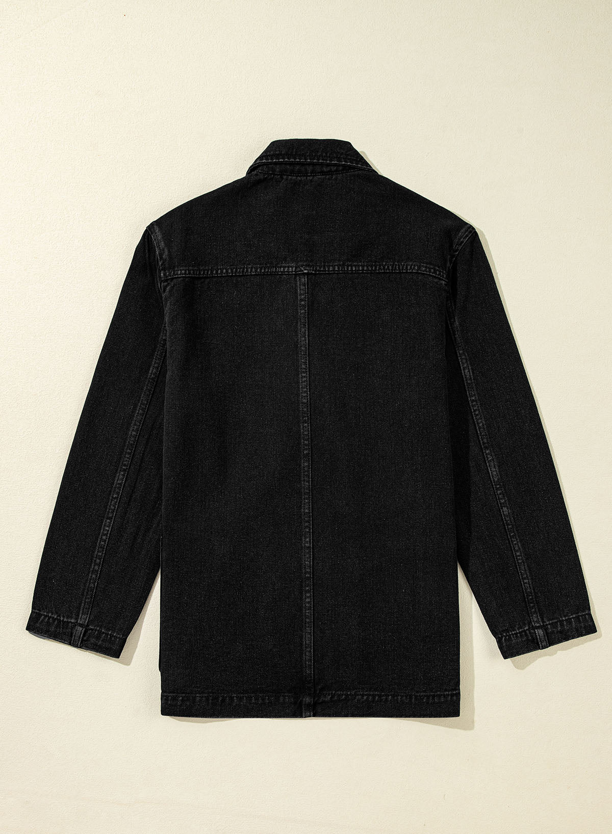 Black Side Pockets Lapel Collar Denim Jacket Denim Jackets JT's Designer Fashion