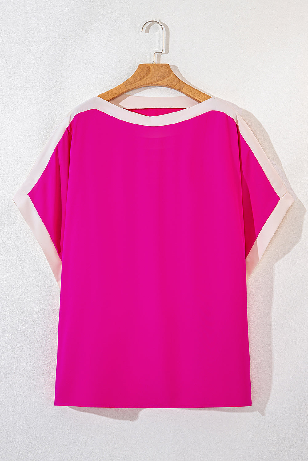 Rose Red Oversized Color Block Boat Neck Tunic Blouse Blouses & Shirts JT's Designer Fashion