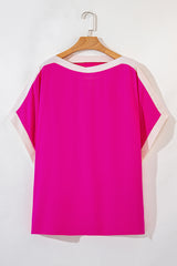 Rose Red Oversized Color Block Boat Neck Tunic Blouse Blouses & Shirts JT's Designer Fashion