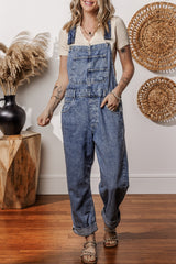 Sail Blue Denim Bib Straight Leg Jumpsuit with Pockets Jumpsuits & Rompers JT's Designer Fashion