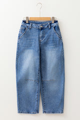 Dusk Blue High Waist Straight Leg Ankle Jeans Jeans JT's Designer Fashion