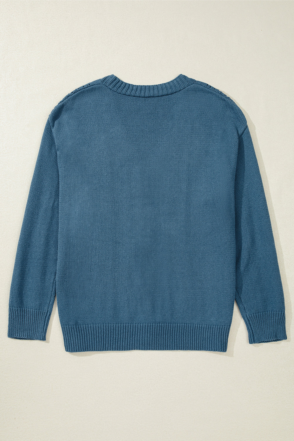 Real Teal Open Knit V Neck Button Front Drop Shoulder Plus Size Cardigan Plus Size Sweaters & Cardigans JT's Designer Fashion
