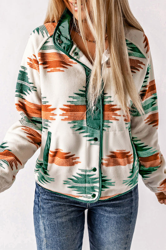 Multicolour Western Aztec Snap Buttoned Fleece Jacket Multicolour 100%Polyester Jackets JT's Designer Fashion