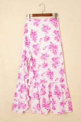 Rose Boho Floral High Waist Ruffle Split Maxi Skirt Skirts & Petticoat JT's Designer Fashion