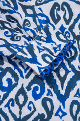 Blue Bohemian Print Embroidered V Neckline Detail Long Sleeve Shirt Blouses & Shirts JT's Designer Fashion