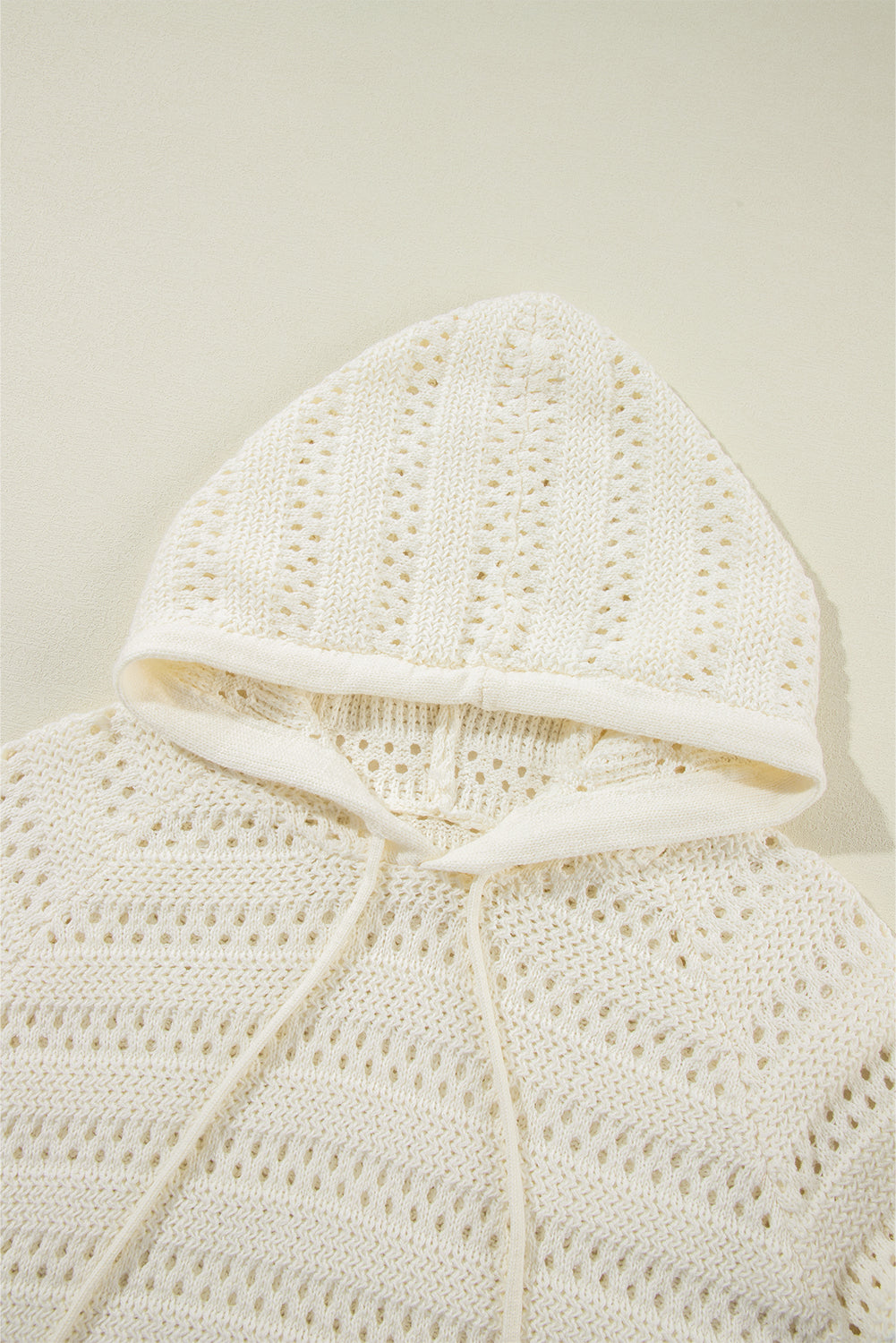 White Pointelle Knit Raglan Sleeve Hooded Sweater Sweaters JT's Designer Fashion