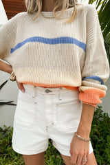 Beige Colorblock Striped Drop Shoulder Cozy Sweater Sweaters JT's Designer Fashion