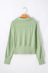 Smoke Green Quarter Zip Stand Neck Kangaroo Pocket Sweatshirt Sweatshirts & Hoodies JT's Designer Fashion