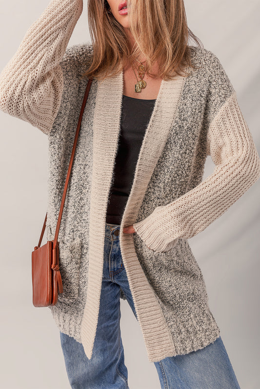 Color Block Side Pockets Open Front Cardigan High-rise 79%Acrylic+21%Polyester Cardigans JT's Designer Fashion