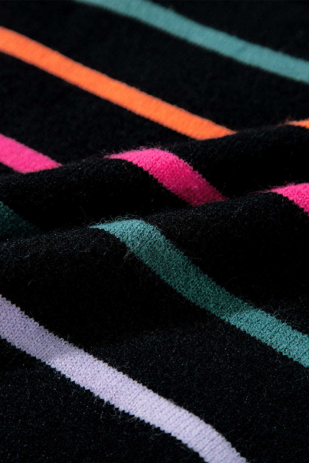 Black Colorful Striped Ribbed Trim Sweater Sweaters JT's Designer Fashion