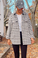 Black Plaid Print Chest Pockets Buttoned Tunic Shacket Plaid Shackets JT's Designer Fashion