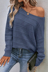 Real Teal Boat Neck Drop Shoulder Pointelle Knit Sweater Sweaters JT's Designer Fashion