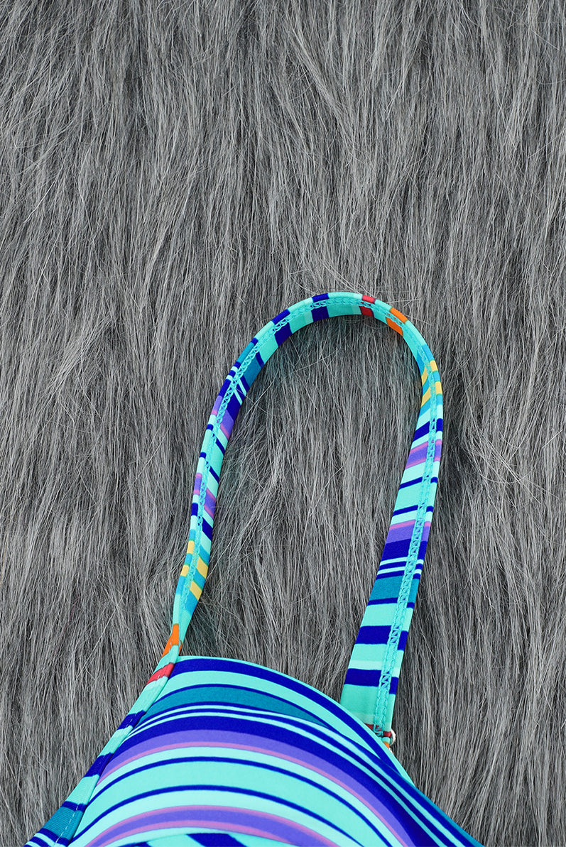 Sky Blue Twisted Bust Striped Bikini Set Bikinis JT's Designer Fashion