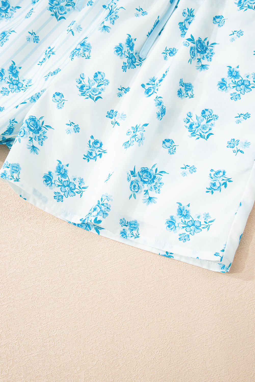 Sky Blue Floral Striped Print Contrast Patched Pocket Shirt and Shorts Set Short Sets JT's Designer Fashion