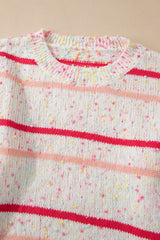 Pink Stripe Drop Shoulder Side Split Plus Size Sweater Plus Size Sweaters & Cardigans JT's Designer Fashion