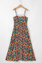 Black Boho Floral Print Thin Straps Sleeveless High Waist Maxi Dress Floral Dresses JT's Designer Fashion