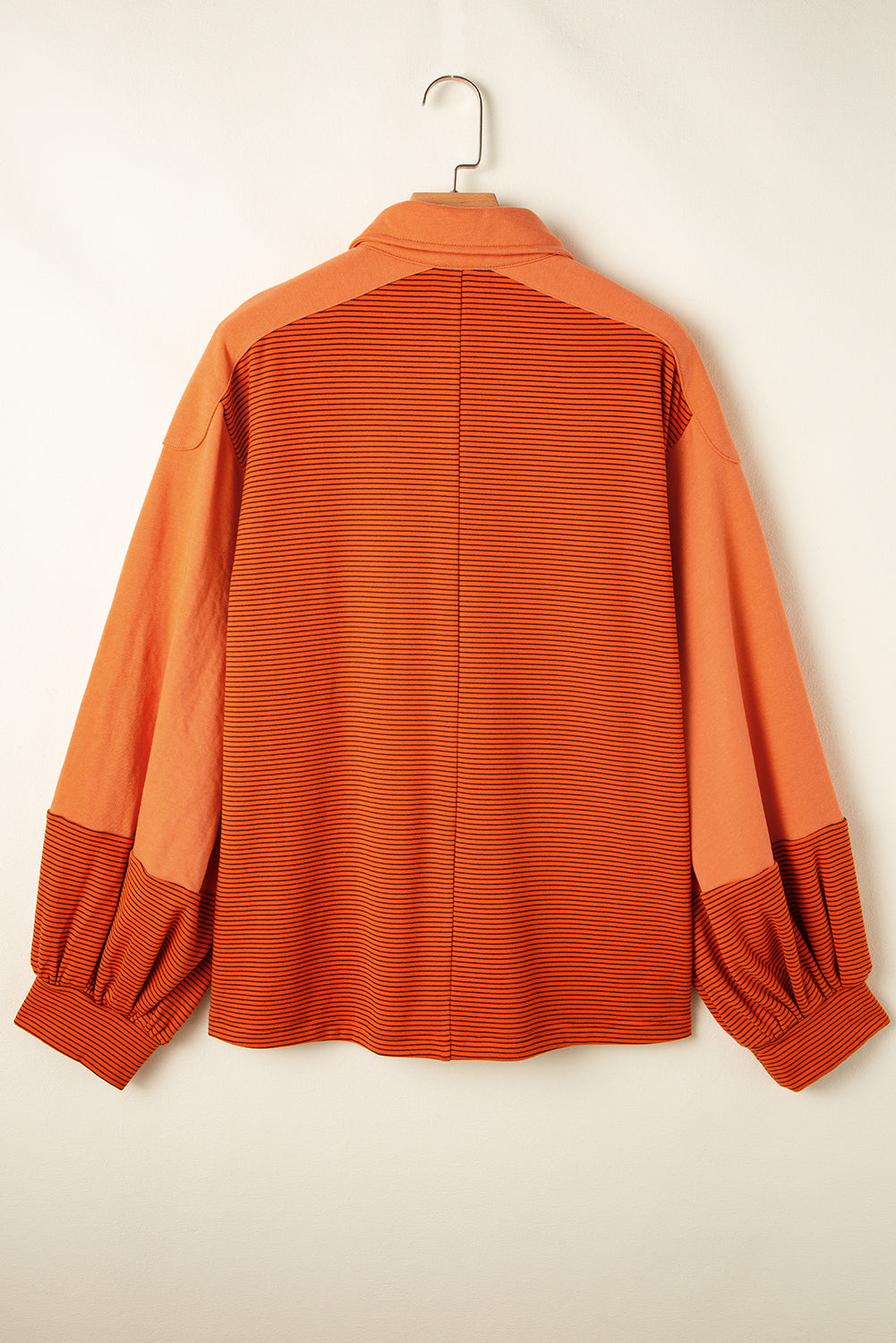 Orange Stripe Exposed Seam Henley Turn-down Neck Puff Sleeve Sweatshirt Sweatshirts & Hoodies JT's Designer Fashion