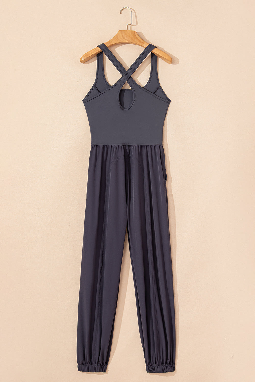 Carbon Grey Back Crossed Straps Hollow Out Jogger Jumpsuit Jumpsuits & Rompers JT's Designer Fashion