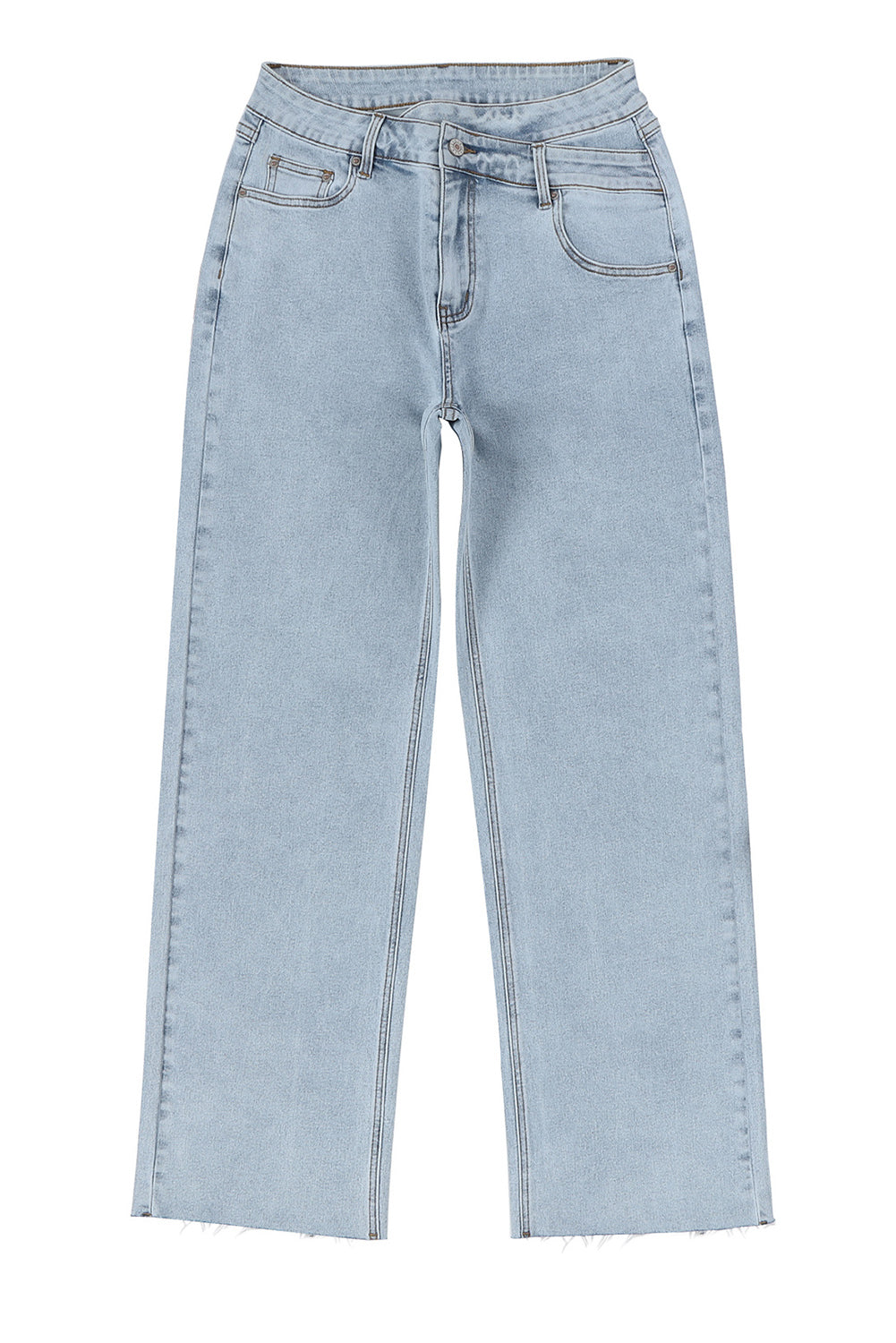 Sky Blue Mid Rise Asymmetrical Waist Wide Leg Jeans Jeans JT's Designer Fashion
