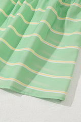 Green Stripe V Neck Short Sleeve Frilled Detail A-line Dress Dresses JT's Designer Fashion