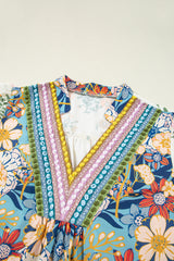 Boho Bloom Plus Size Floral Blouse – Vibrant V-Neck Tunic Top with Puff Sleeves Plus Size Blouses & Shirts JT's Designer Fashion