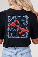 Black Girlie Bow Crawfish Printed T Shirt Graphic Tees JT's Designer Fashion
