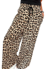 Parchment Leopard Drawstring Flowy Wide Leg Pants Pants & Culotte JT's Designer Fashion
