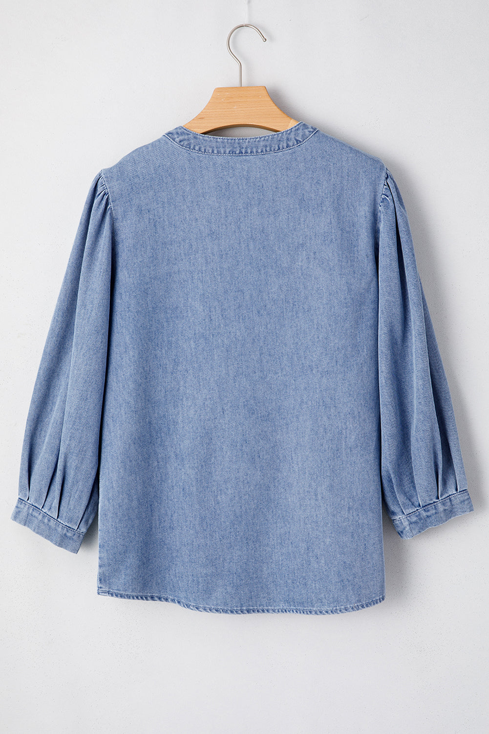 Myosotis Denim Front Pintuck Bow Tie Puff Sleeve Top Blouses & Shirts JT's Designer Fashion