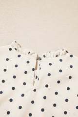 Apricot Polka Dot Print Frilled Collar Lantern Sleeve Blouse Blouses & Shirts JT's Designer Fashion