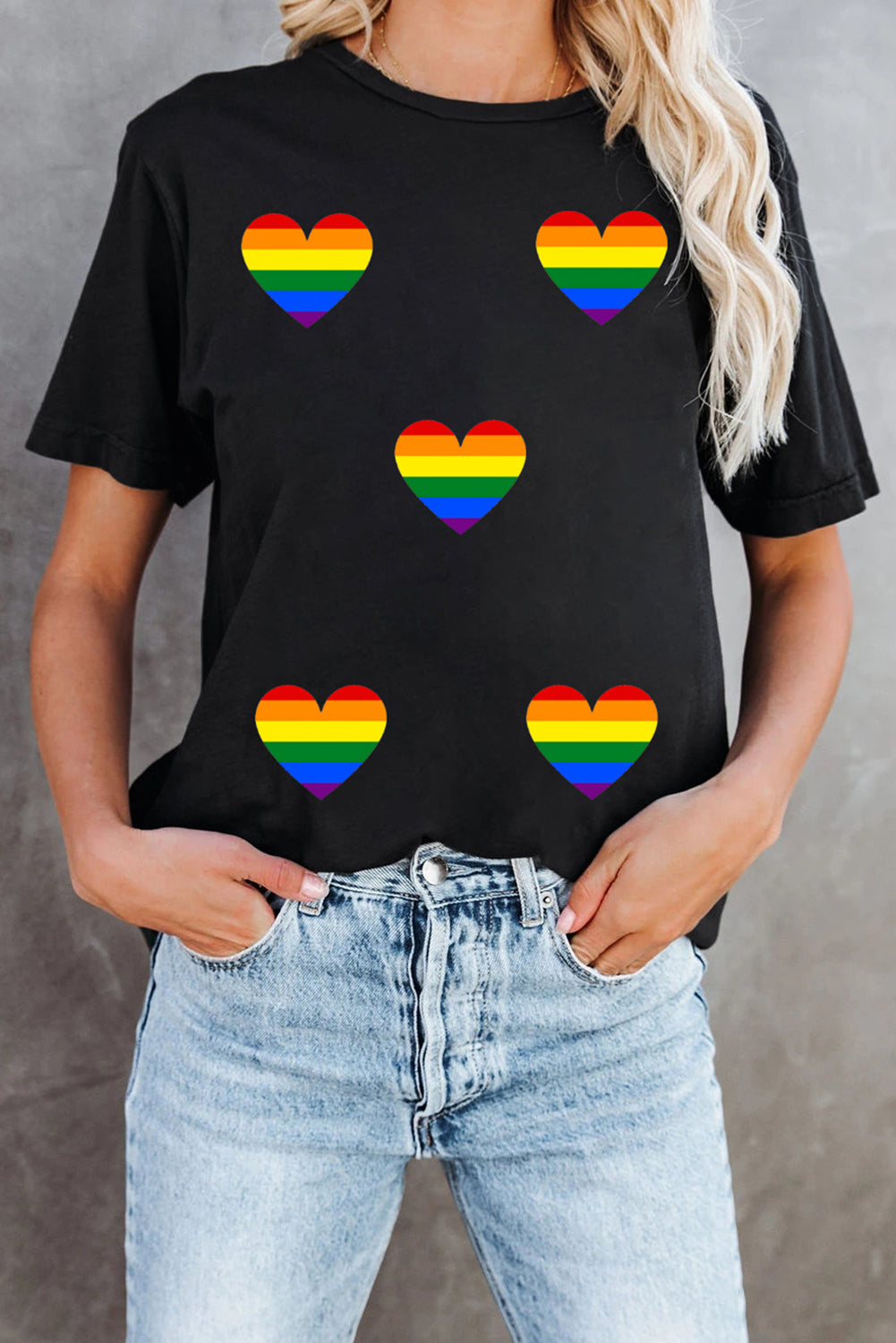 Black Heart Print Crew Neck Chic T Shirt Graphic Tees JT's Designer Fashion