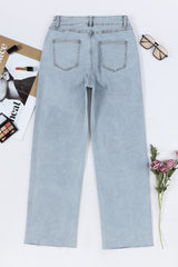 Sky Blue Mid Rise Asymmetrical Waist Wide Leg Jeans Jeans JT's Designer Fashion
