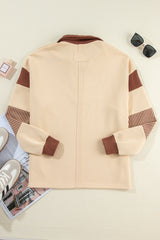 Light French Beige Striped Colorblock Patchwork Collar Sweatshirt Sweatshirts & Hoodies JT's Designer Fashion