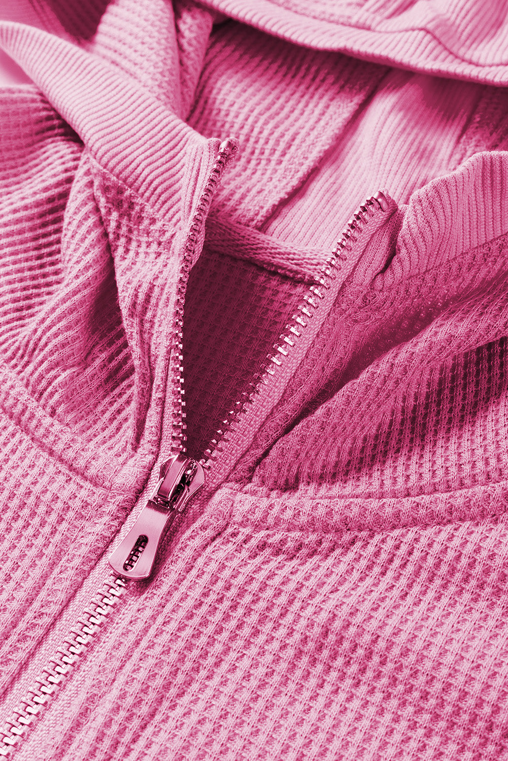 Rose Thermal Waffle Knit Full Zipper Hooded Jacket Jackets JT's Designer Fashion