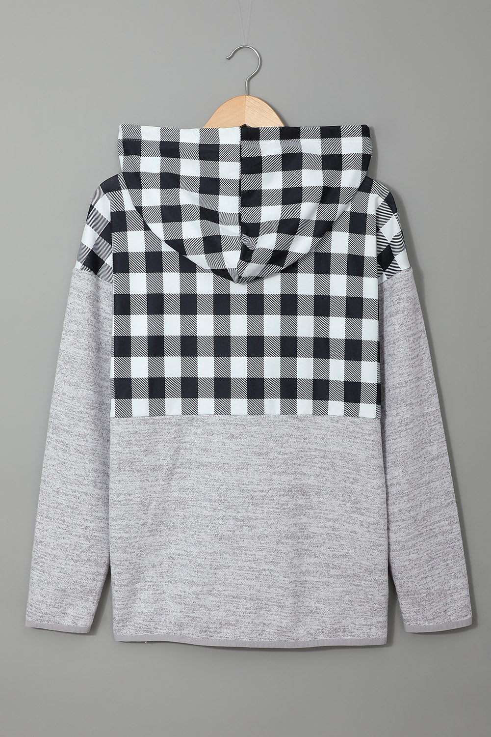 Black Plaid Splicing Pocketed Hoodie Sweatshirts & Hoodies JT's Designer Fashion
