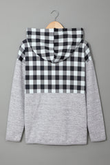 Black Plaid Splicing Pocketed Hoodie Sweatshirts & Hoodies JT's Designer Fashion