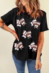 Black Rugby Football Bowknot Pattern Game Day T Shirt Graphic Tees JT's Designer Fashion
