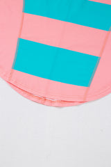 Light Blue Colorblock Striped Drop Shoulder Loose Top Long Sleeve Tops JT's Designer Fashion