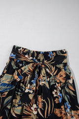 Multicolour Floral Shirred High Waist Wide Leg Pants with Tie Pants & Culotte JT's Designer Fashion