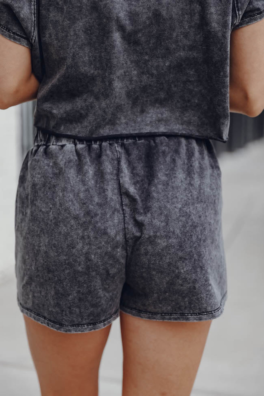 Black Acid Washed Short Lounge Set Short Sets JT's Designer Fashion