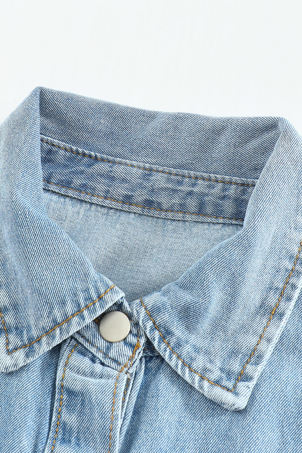 Sky Blue Pocket Raw Hem Buttoned Denim Jacket Denim Jackets JT's Designer Fashion