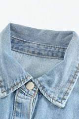 Sky Blue Pocket Raw Hem Buttoned Denim Jacket Denim Jackets JT's Designer Fashion